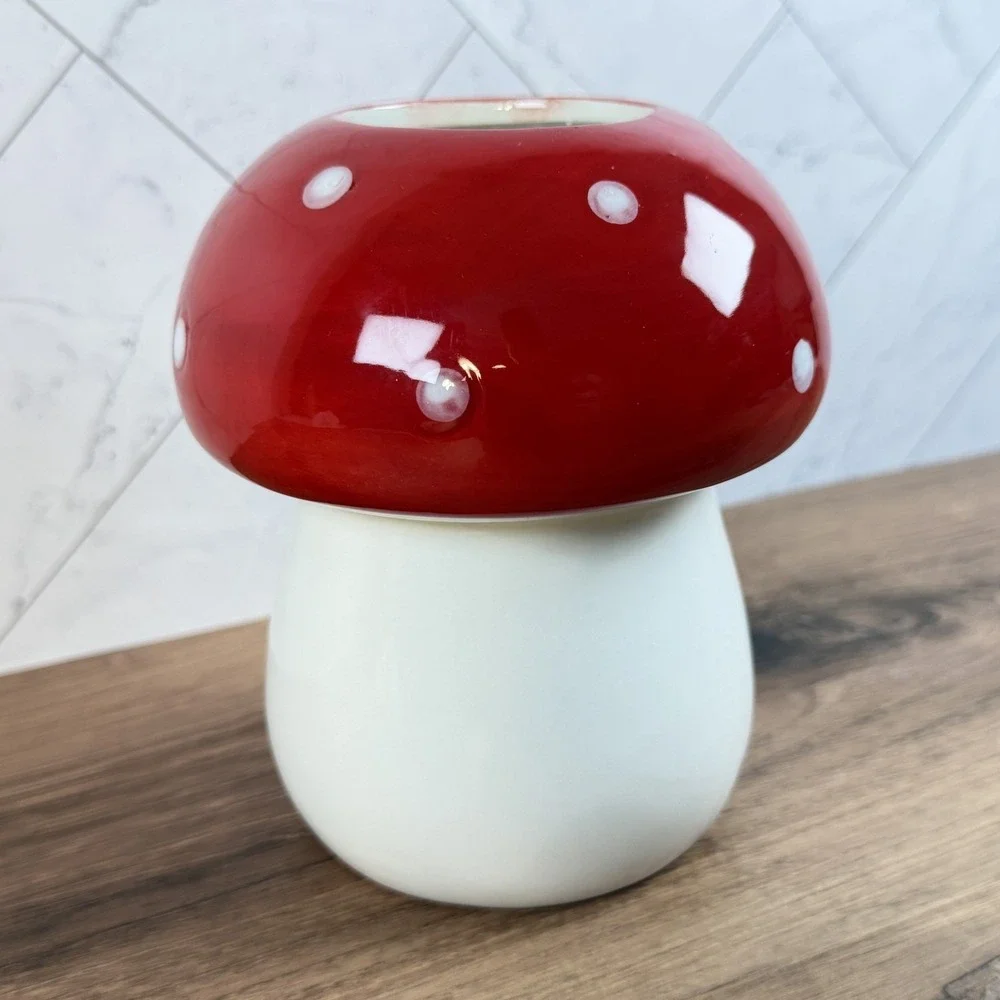 Huntington Home‎ Red & White Mushroom Ceramic Vase Novelty Decor Cottagecore